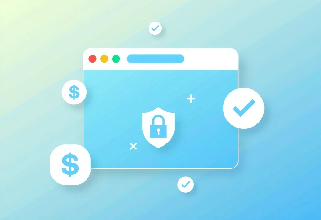 Imagine abstractă cu o fereastră de browser și iconițe de securitate, simbolizând confidențialitatea datelor.